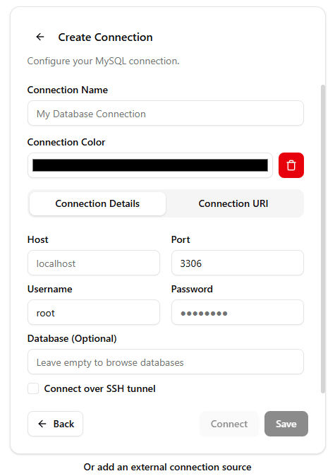 MySQL Connection Setup