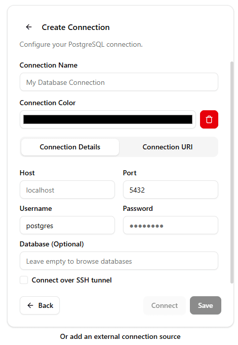 PostgreSQL Connection Setup