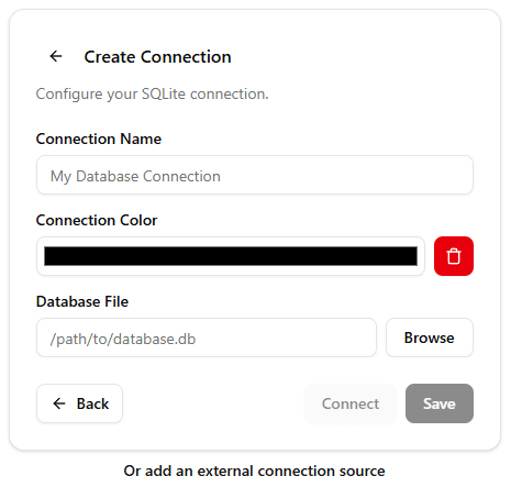 SQLite Connection Setup